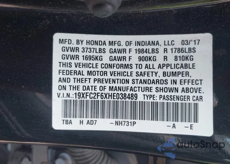 2017 Honda Civic Lx from USA, damaged, VIN 19XFC2F6XHE038489